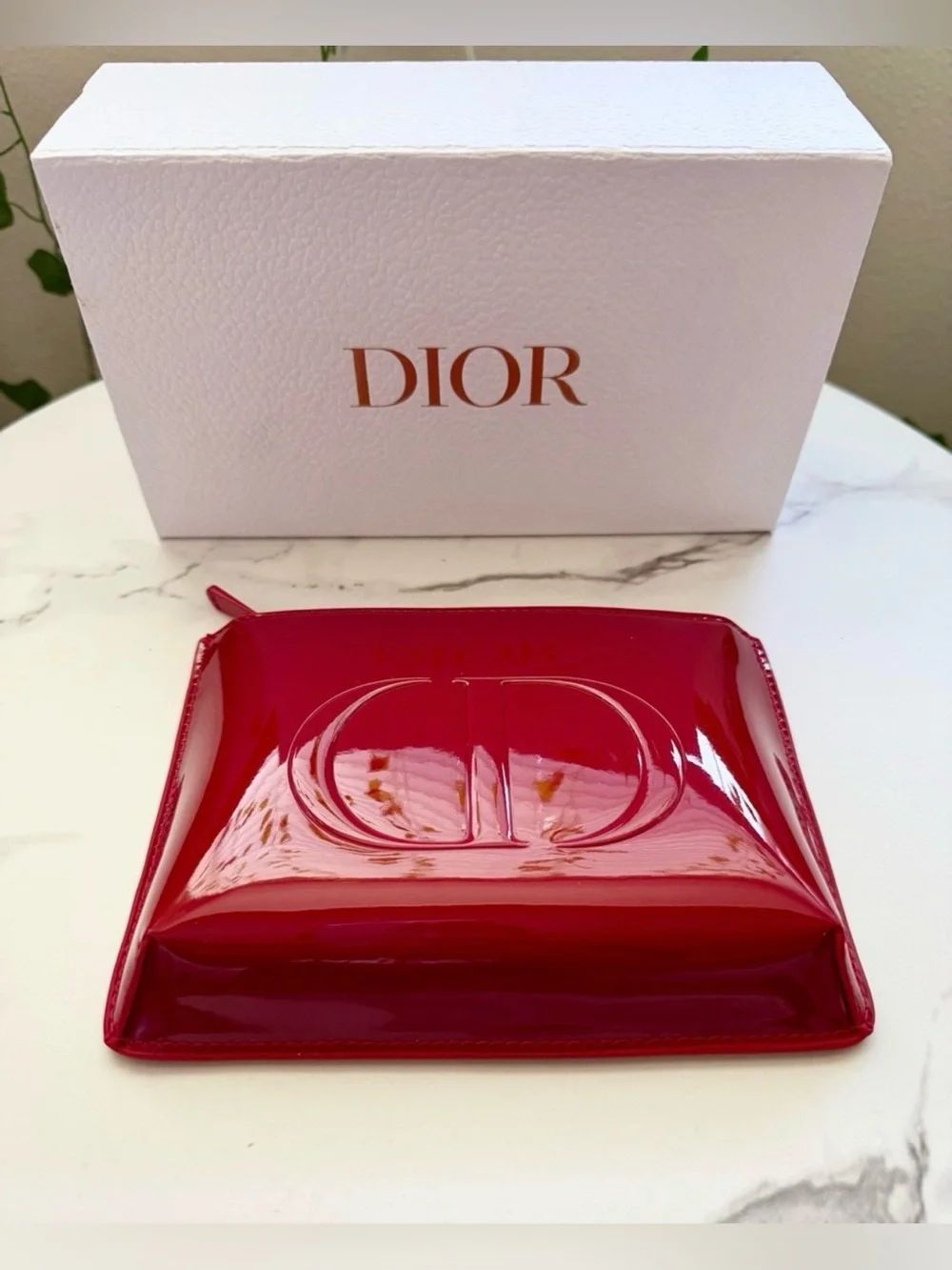 Dior Red Patent cosmetic pouch with gold hardware